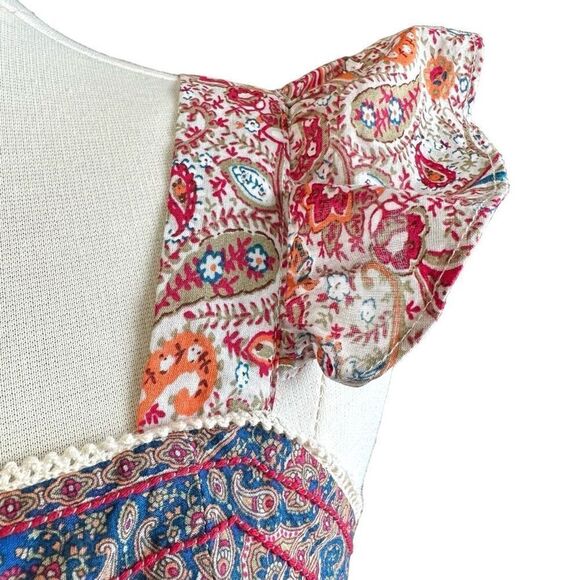 NWOT Haute Hippie Flutter Sleeve Embroidered Crochet Bohemian Print Open Tie Bac - Picture 5 of 16